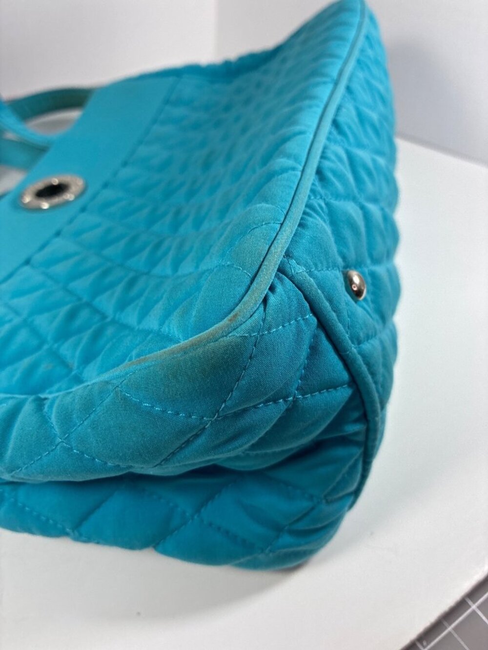 Vera Bradley Quilted Tote Turquoise Cotton Shoulder Bag Toggle Closure - Picture 8 of 10